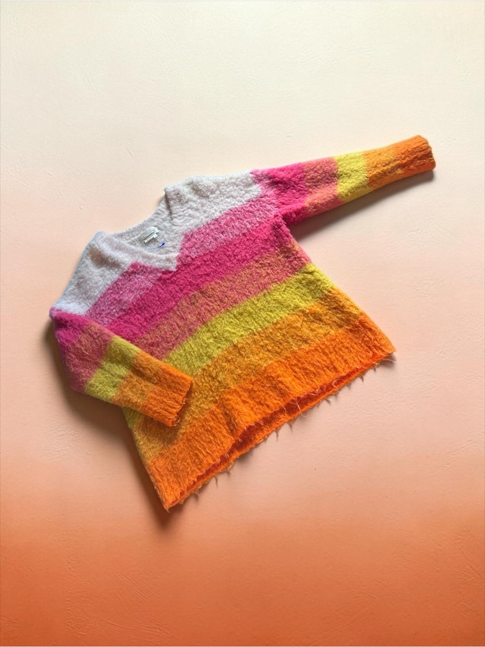 Anthropologie Striped V-Neck Sweater in White, Pink, Yellow & Orange